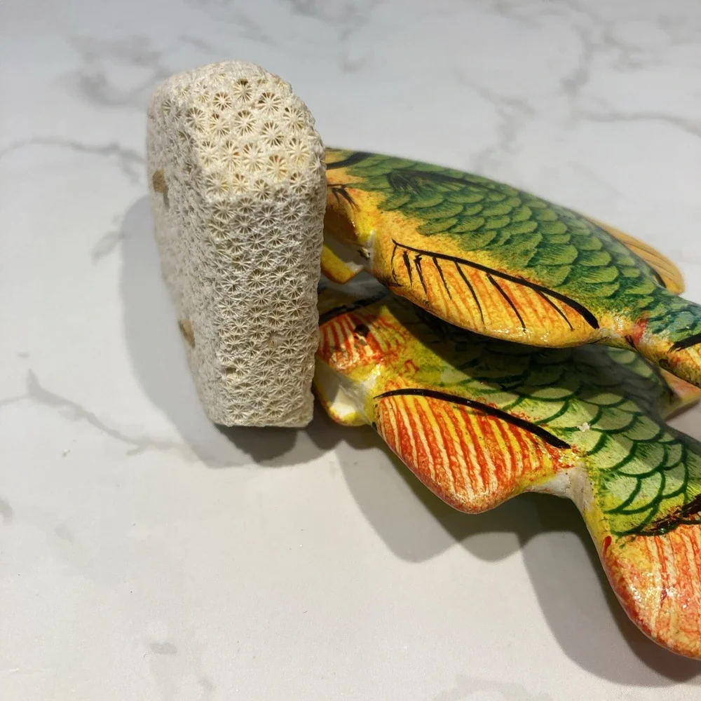Artesania Puello Caribbean 2 Green Multicolor Tropical Fish Figurine Decor